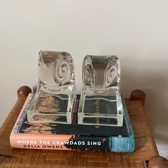 Vintage Art Deco Wave clear glass bookends - Picture 4 of 9